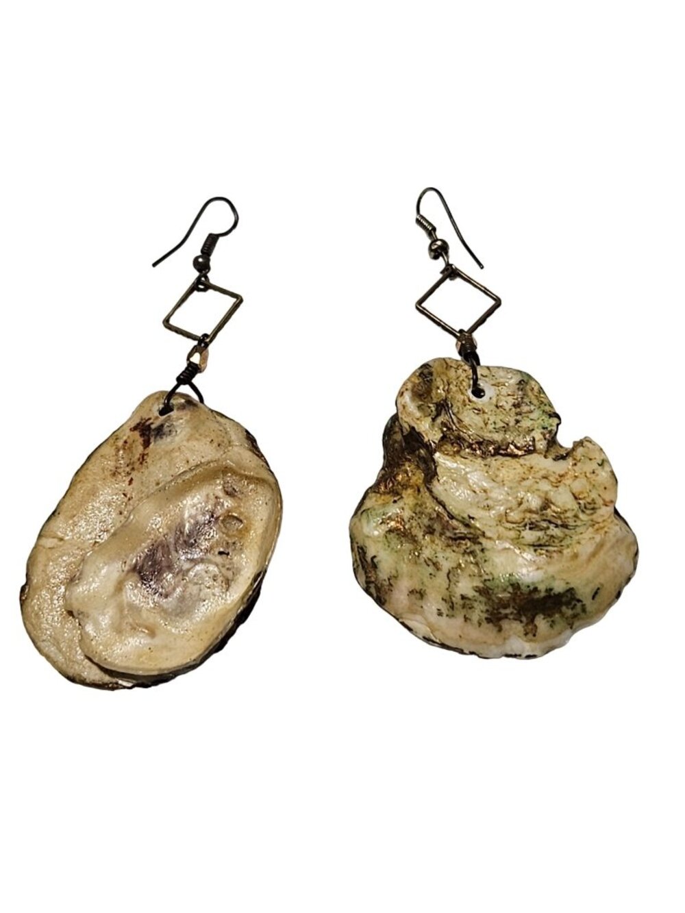 Hand Crafted Natural Oyster Shell Dangle Earrings Coastal Artisan Beach Core
